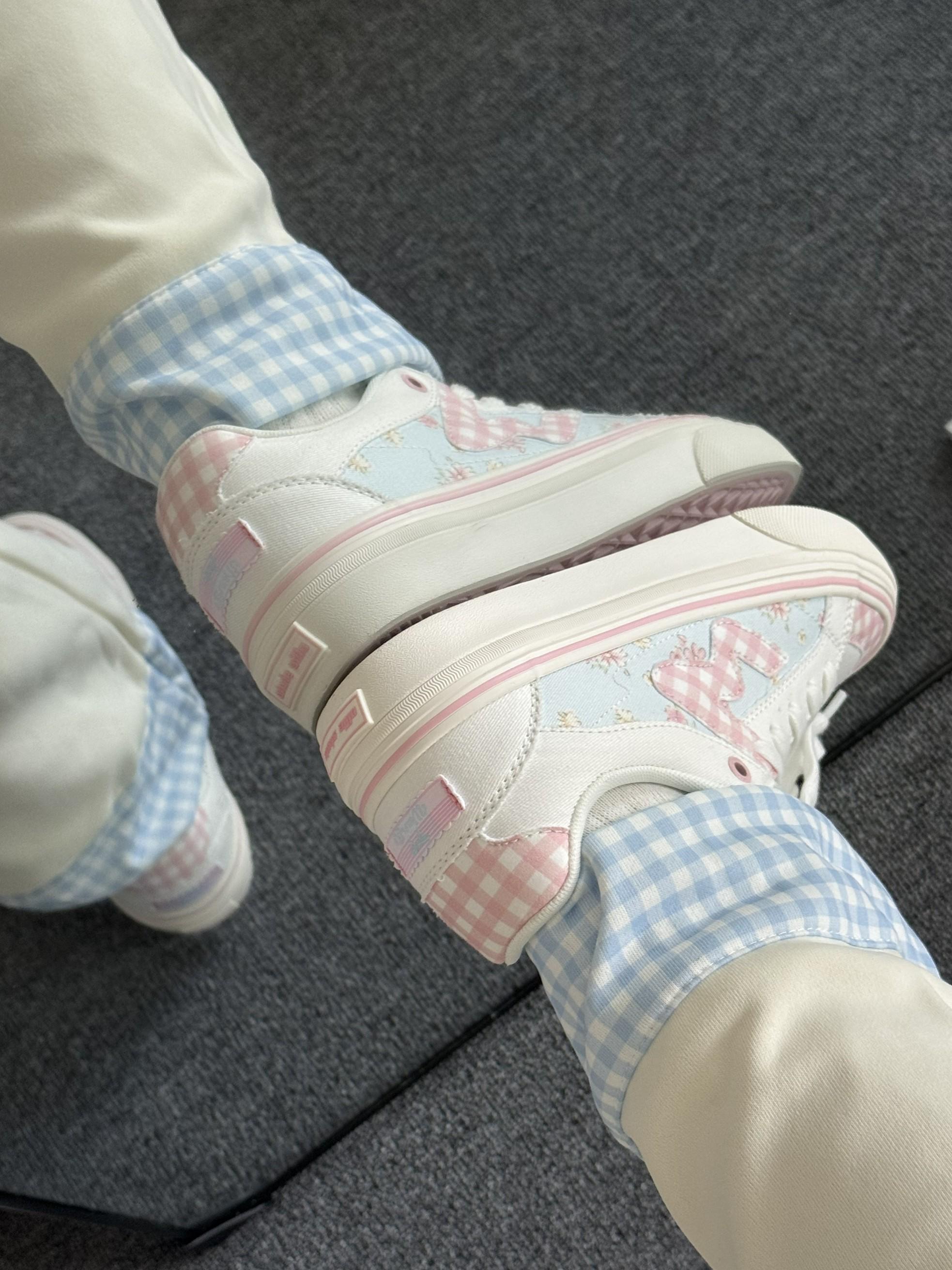 粉蓝格帆布鞋,软萌到心尖💖